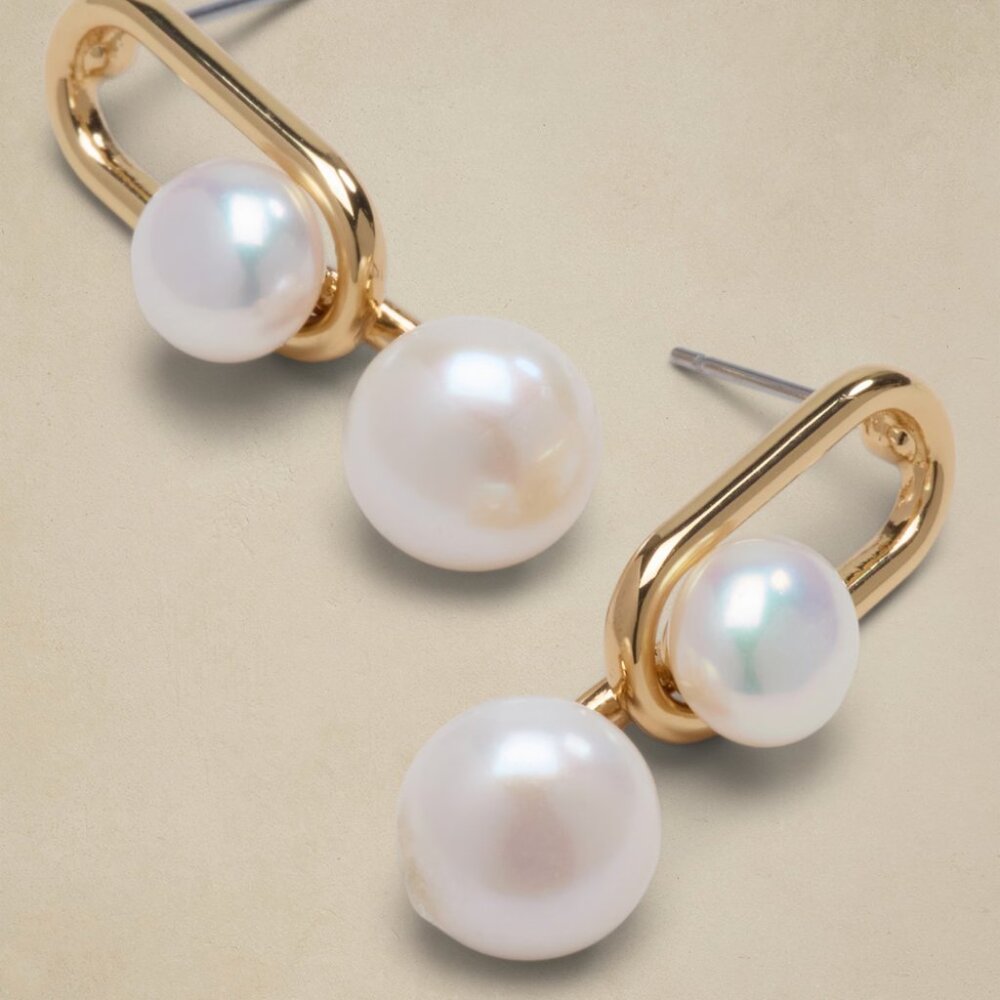 Banana Republic Factory Oval Metal Pearl Drop Earrings